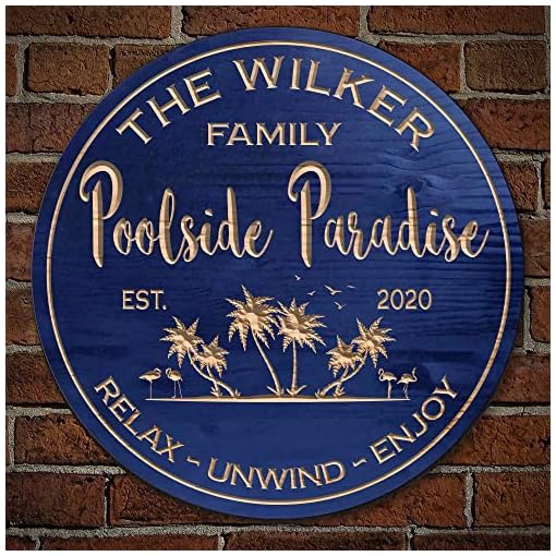 V VIBEPY-All Over Printed Signs, Personalized Poolside Paradise Signs, Relax Unwind Enjoy Signs, 12", 18" Signs, Welcome Sign, Pool Sign, Poolside Sign, Door Sign, Outdoor Sign, Blue (ETRG-19263003) - Image 4