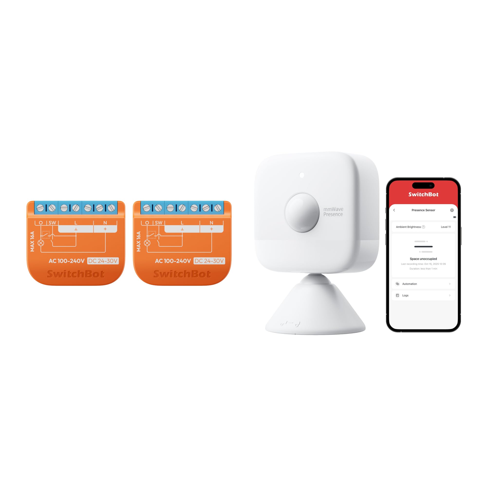 SwitchBot Relay Switch 1PM 2er-Pack + Presence Sensor Bundle mit App-Szenen