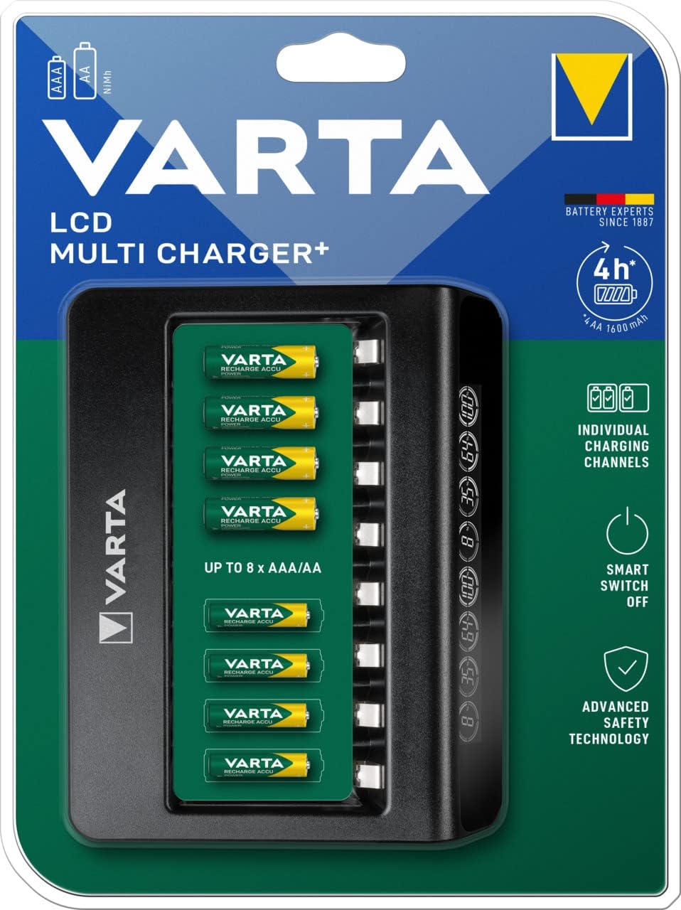 Chargeur Piles VARTA Multi Charger - AA/AAA/9V - 8 Emplacements - Détection Piles Défectueuses