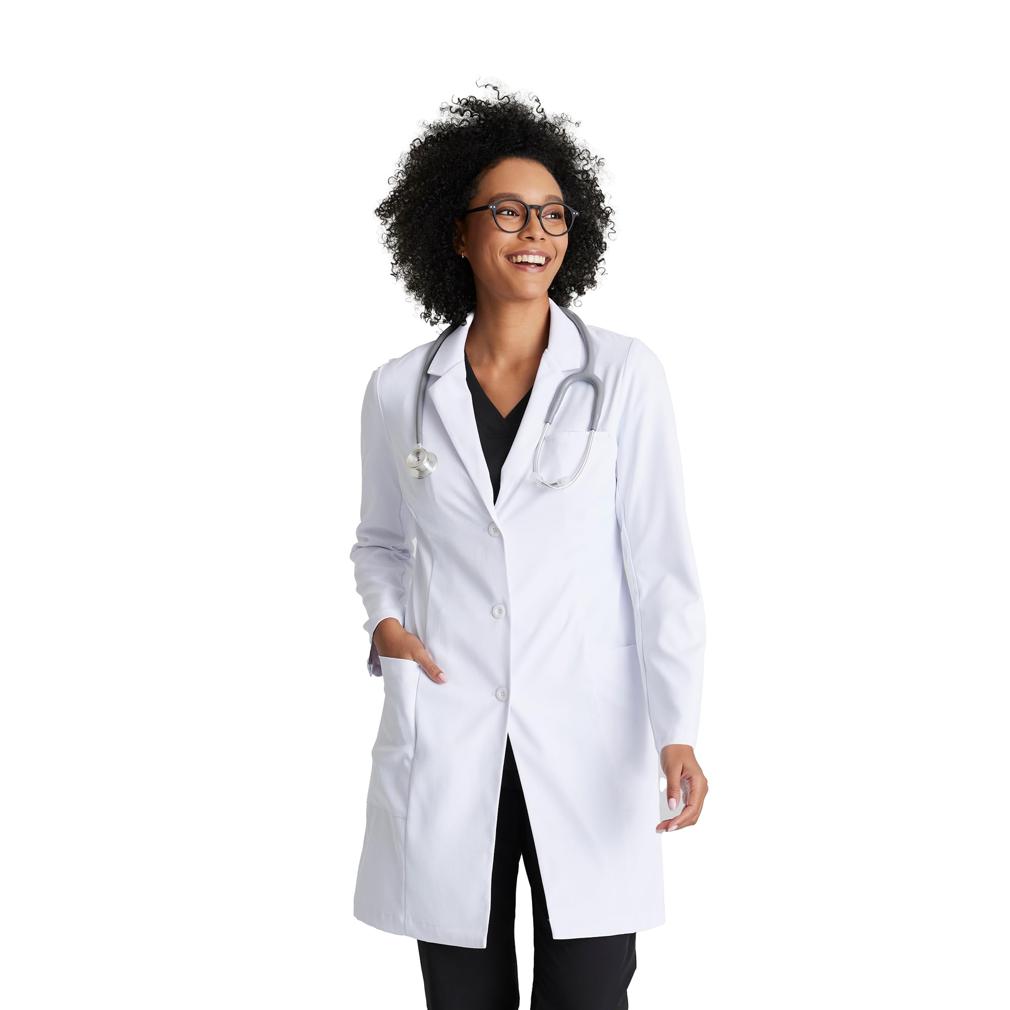 Photo 1 of BARCO SINCE 1929 Grace Classic Fit White Lab Coat for Women – 35” 3-Pocket Scrub Coat with UV Protection, Water-Resistance, Soil Release & Wrinkle Release Finishes – Medium, Regular Fit loop Jo