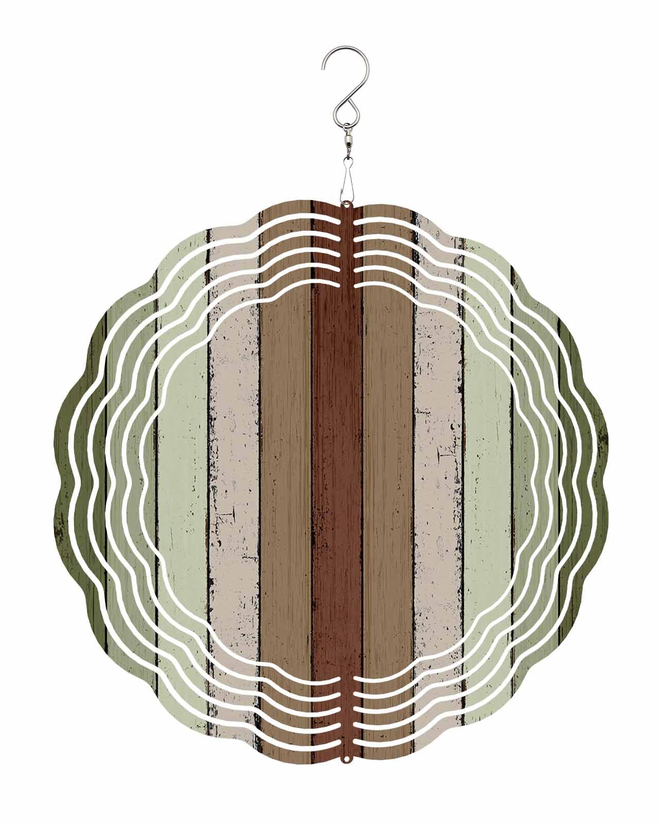 Vintage Wind Spinners, Mottled Country Green Brown Wood Grain Hanging Wind Spinners for Yard and Garden 3D Stainless Steel Metal Sculptures Crafts Ornaments 8 Inch