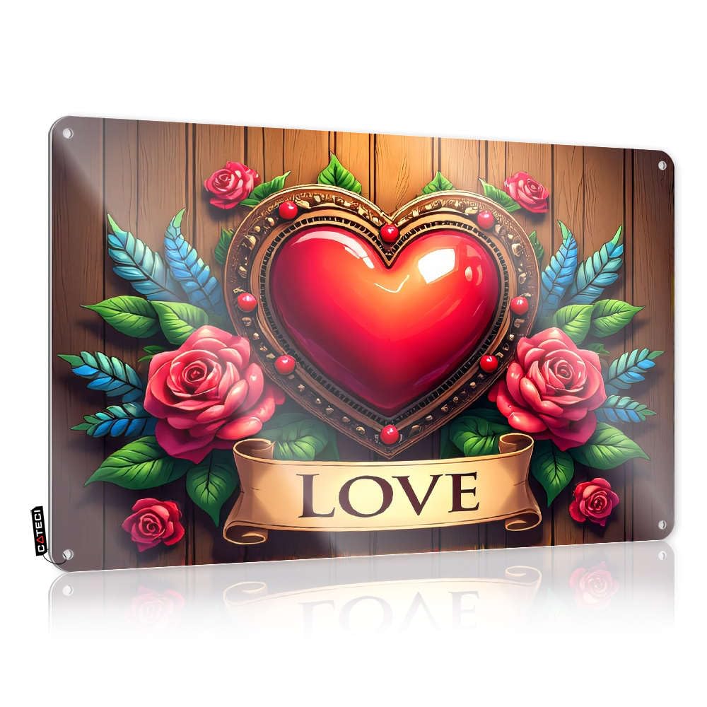 Sujd Colour A Heart-Shaped Frame Adorned With Roses And The Word "Love" Below. Vintage Wall Art Statue | Distressed Gift For Electrician Decorative Wall Art(30X40cm)