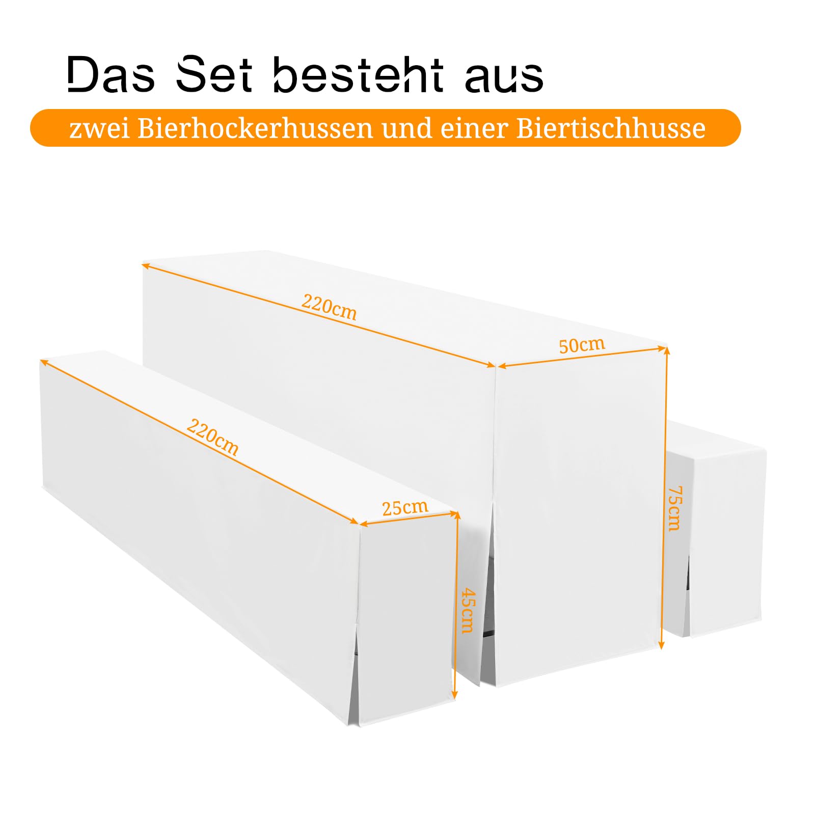 YMHPRIDE Zwei 3er-Set Bierbank & Biertisch Hussen – 3 TLG. Polyester Biertischhussen für Bierzeltgarnitur, Set für Bankette im Freien (Weiß)