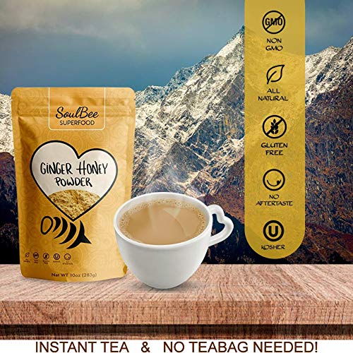 Soulbee Ginger Honey Instant Tea - No Teabag Needed - Low In Calories - Non-Gmo, Gluten Free, Dairy Free, Kosher - High Dissolution Perfect For Sweetened Teas #TOP4
