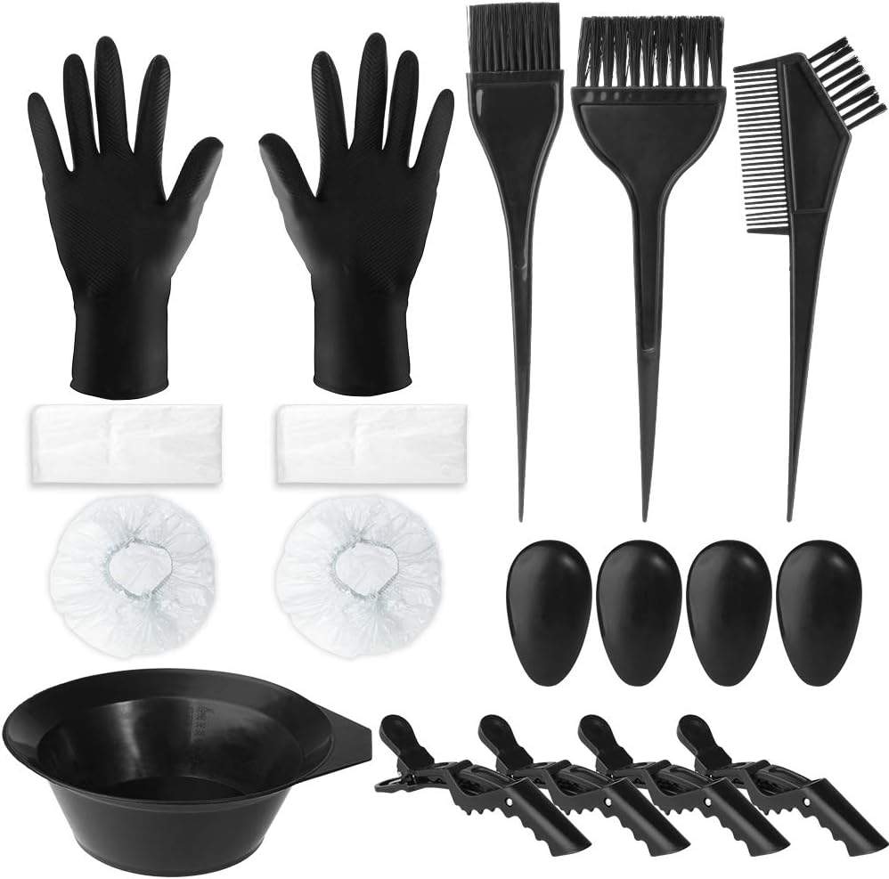 Hicdaw 18Pcs Hair Dye Coloring Kit Hair Kit with Mixing Bowl and Comb for DIY Hair Coloring