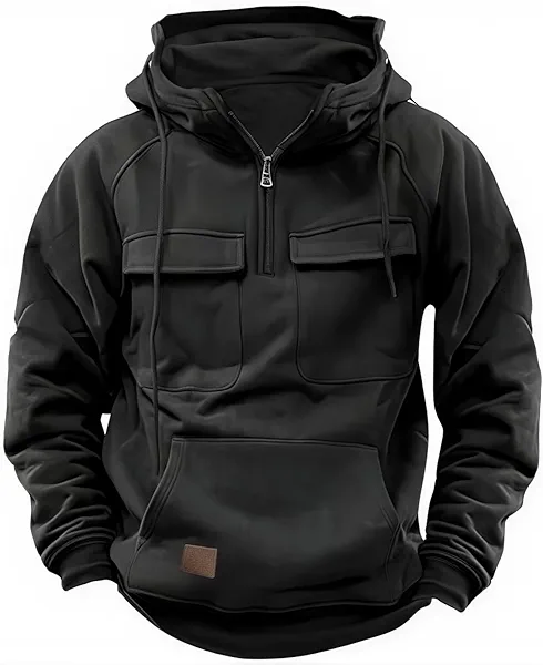 Drantren Cargo Hoodies for Men Tactical Sweatshirt Quarter Zip Cargo Pullover Hoodies Workout Gym Men Fashion Outdoor Hoodie