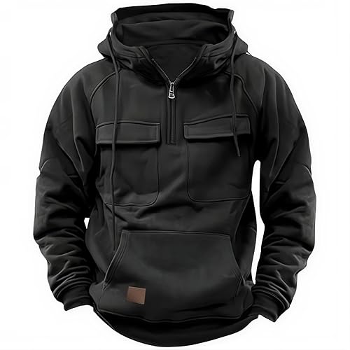 Cargo Hoodies for Men Tactical Sweatshirt Quarter Zip Cargo Pullover