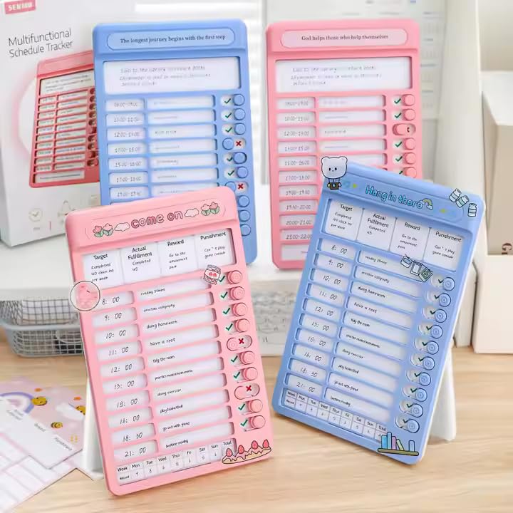 Image of Crackles Portable Self-Discipline Chores Chart Daily Checklist Board with 15 Pcs Blank Paper Sliding Planning Boards Reminder Chart for Boys and Girls - Random Color, Birthday Present