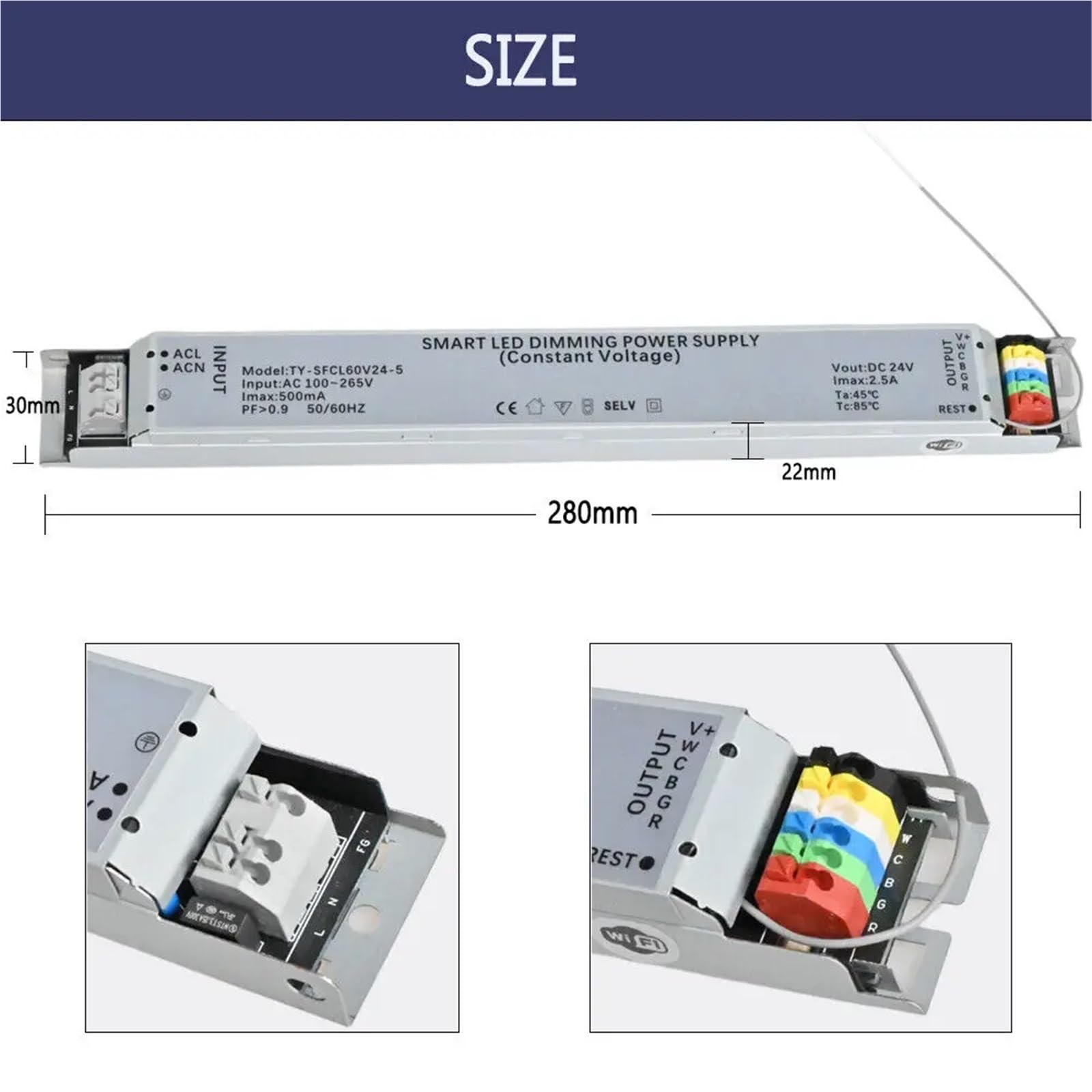 Sterownik LED RGBCCT z funkcją ściemniania 60 W, zasilacz DC 24 V, współpracuje z aplikacją Tuya Life Wi-Fi do taśm LED RGBCCT COB.(ZIGBEE LED DRIVER)