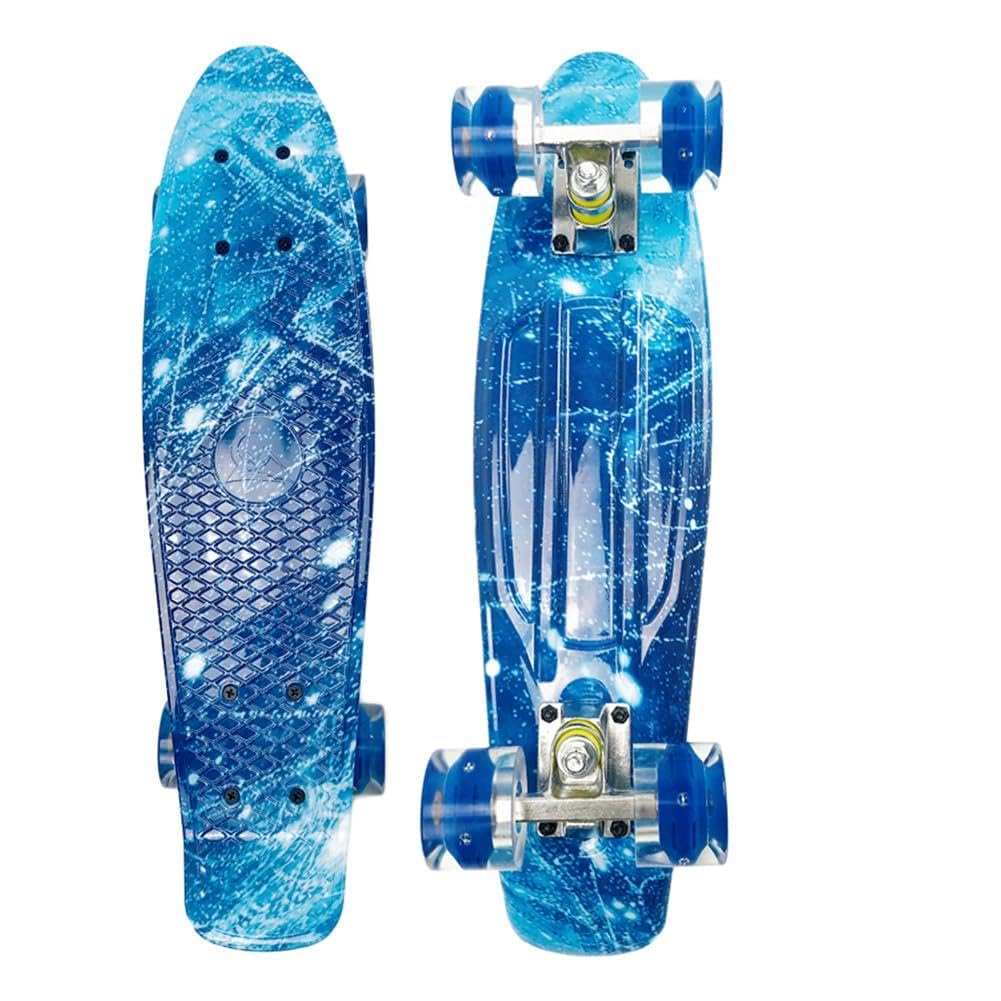 Mini Cruiser Skateboard for Girls Kids Boys Youth Beginners, Plastic Board Complete Skateboard Multiple Designs,A2-Flash Wheels,22"(56x15.5x12cm)