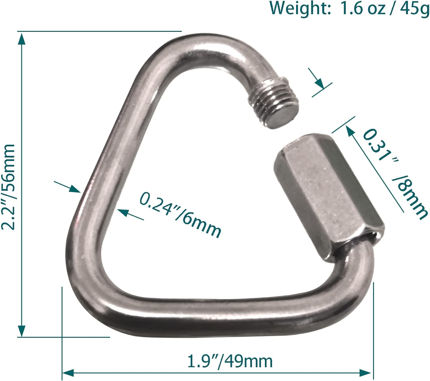 2 Pack 2.2 Inch Quick Link Triangle,Quick Links Stainless Steel Triangle Carabiners Marine Grade, Silver, 2PCS - Image 2
