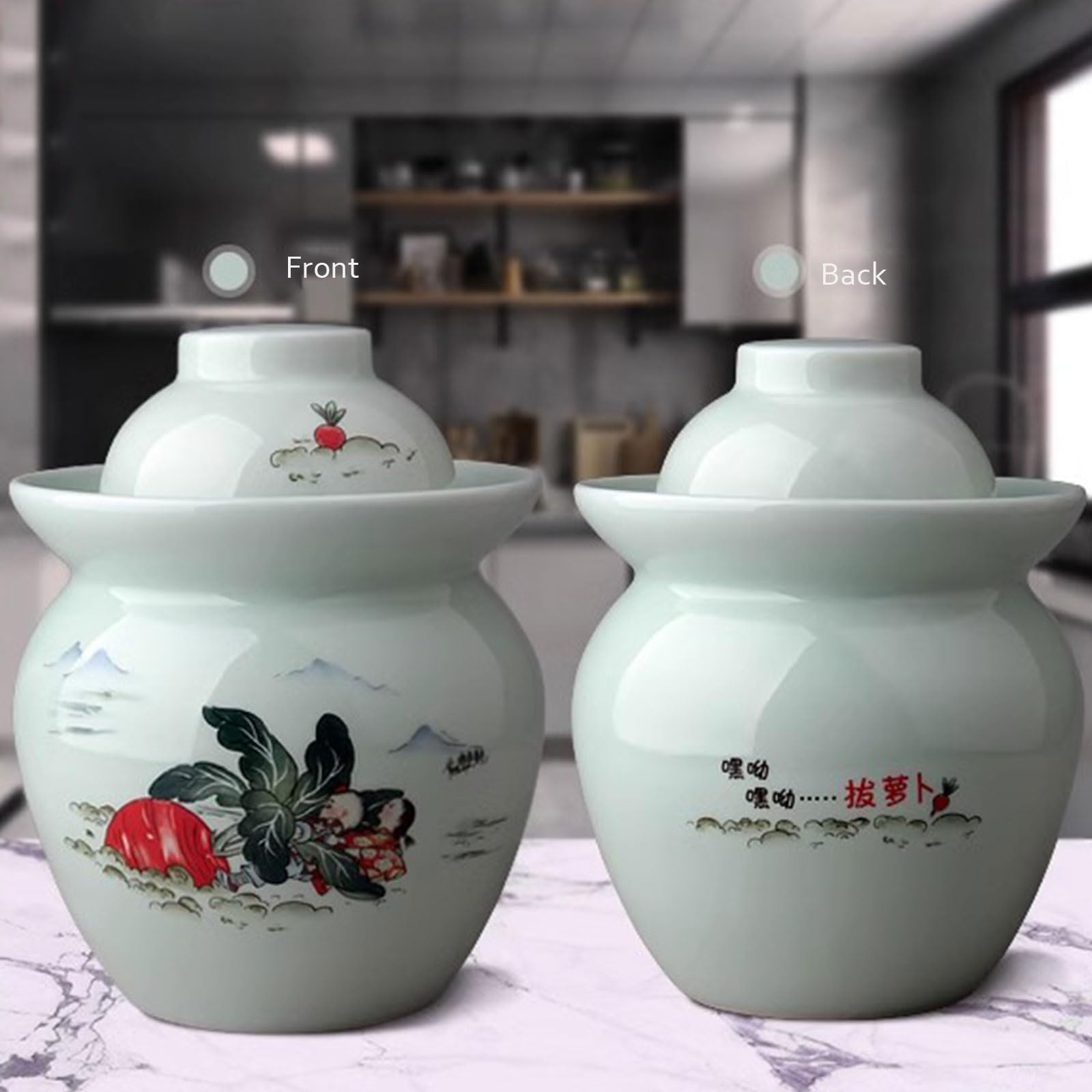 Malowany ręcznie tradycyjny chiński porcelanowy słoik na kiszonki, Słoik do fermentacji z pokrywką z uszczelką wodną, Kamionkowy fermentator do sosu kimchi,A,3.5kg