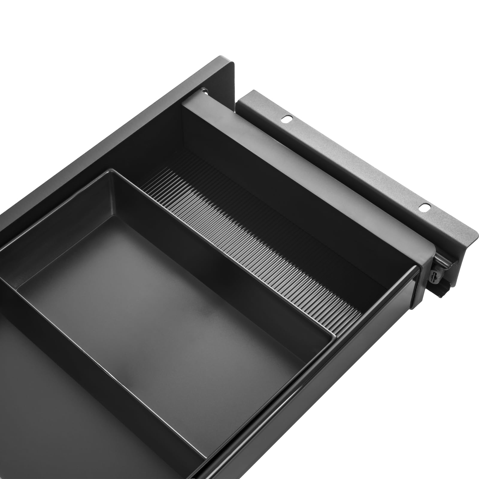 Spacetronik Schublade Unter Schreibtisch Schwarz, Unterbauschublade mit 3 Fächern, ausziehbare Schreibtischschublade mit Schienen, 560 x 335 x 47 mm, 5 kg Tragkraft, für Büro, Homeoffice