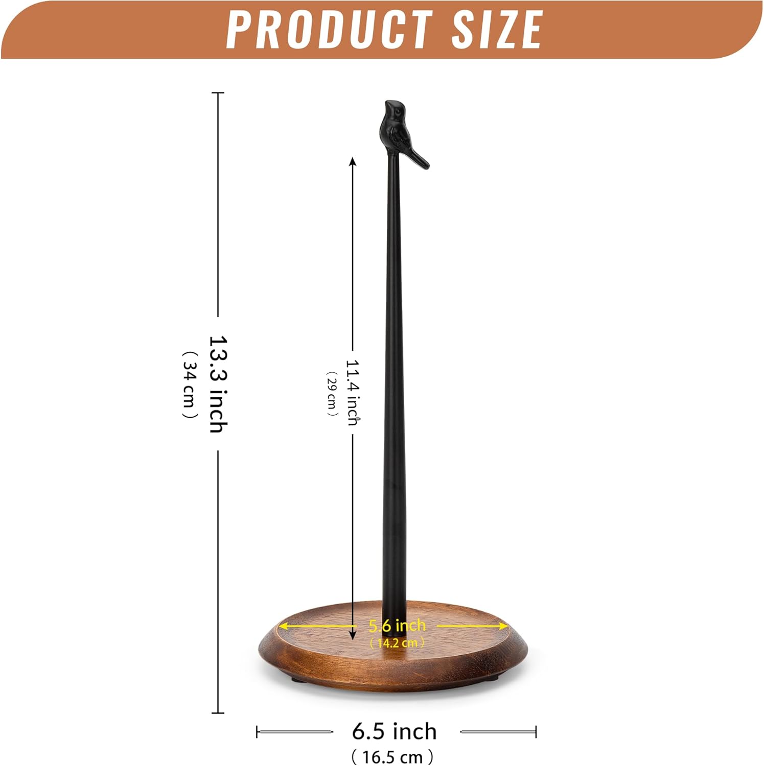 Wood Paper Towel Holder Countertop, Easy Tear Farmhouse Kitchen Towel Holder for Dining Table, Cute Bird Shaped with Anti Slip Weighted Base