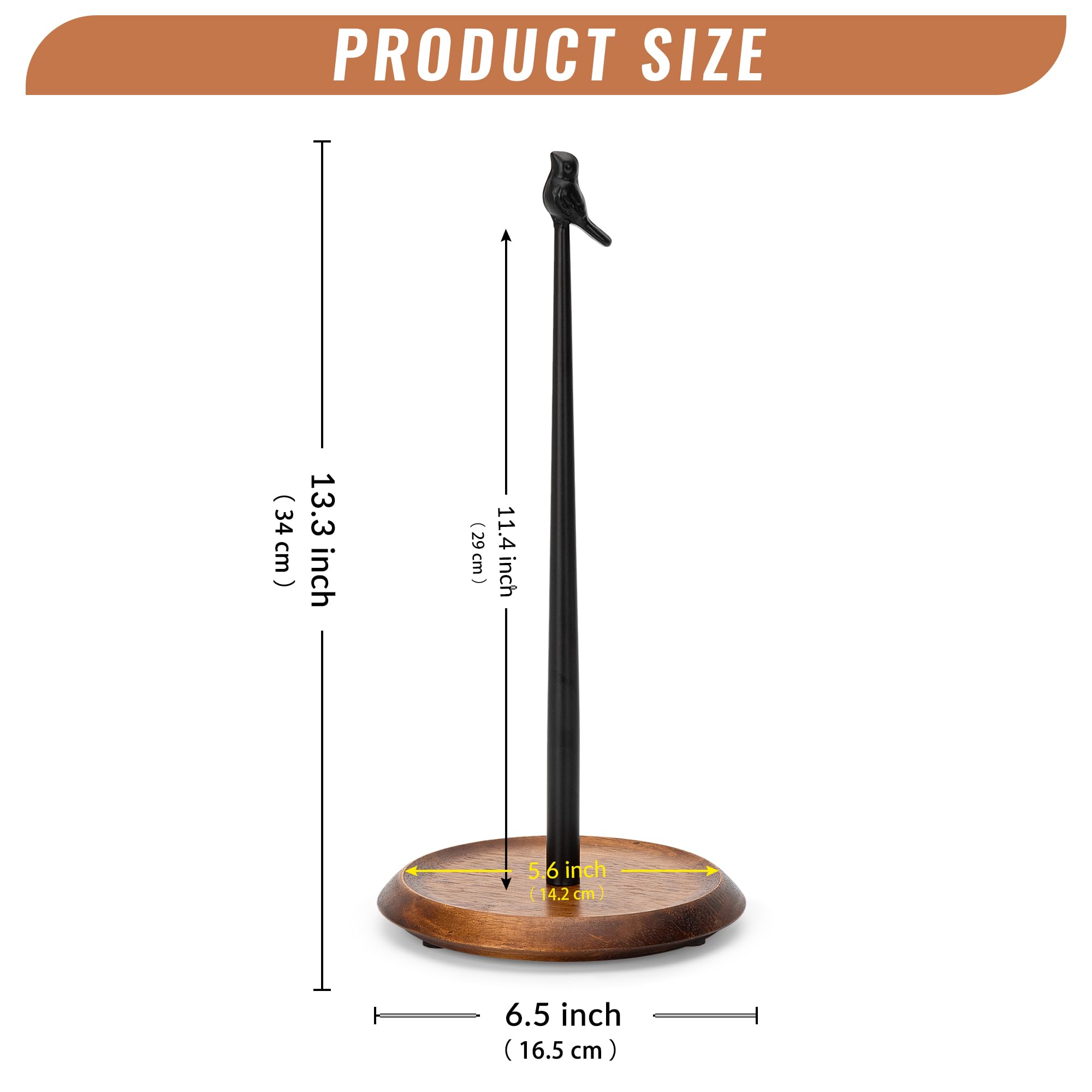 SUNNEKO Wood Paper Towel Holder, Black Kitchen Roll Holder Free Standing, Easy Tear Rustic Kitchen Tissue Holder for Dining Table - Image 3