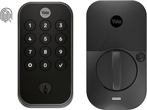 Yale Assure Lock 2 Touch Deadbolt، قفل باب دخول من جلد الغزال الأسود مع لوحة مفاتيح رقمية تعمل باللمس وماسح ضوئي لبصمات الأصابع ومفتاح احتياطي، لا توجد شبكة Wi-Fi، YRD410-F-BLE-BSP