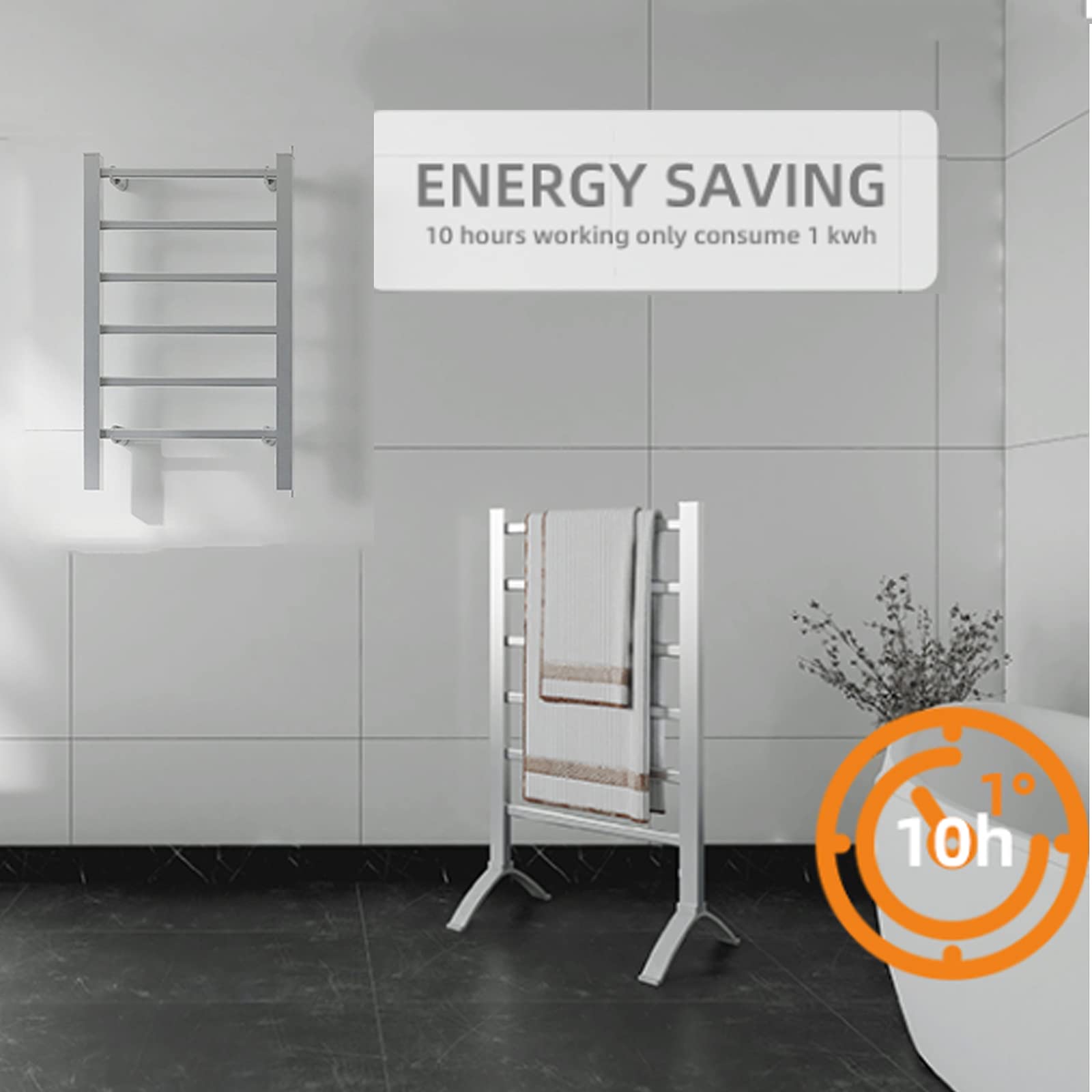 Radiador Toallero Eléctrica, Calentador De Toallas Plateado 2 En 1 Independiente Y Montado En La Pared, Rsecador De Toallas De Aleación De Aluminio De 6 Barras Y 100 W