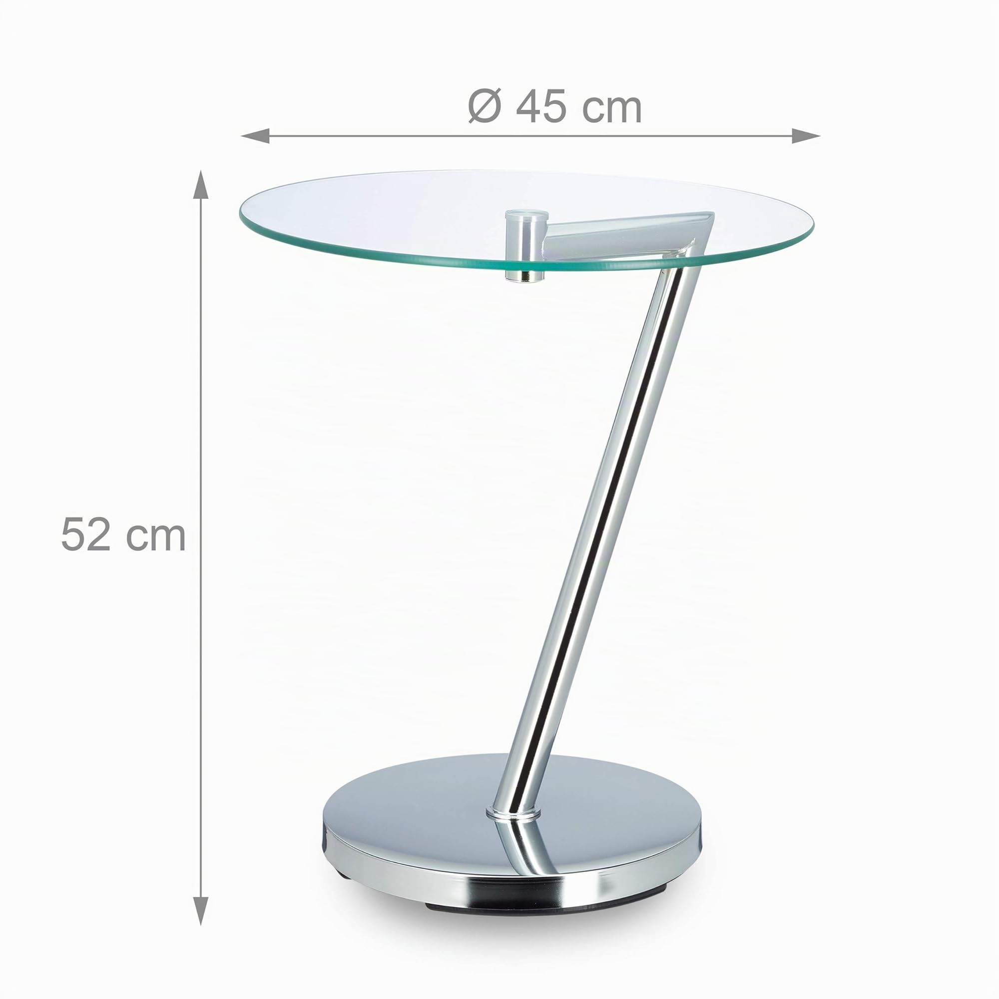 Relaxdays Tavolino da Salotto, da Caffè in Vetro e Metallo Cromato, Rotondo, H x L x P: 52 x 45 x 45 cm, Argento