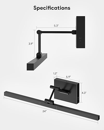Miniatura 6 de VONLUCE 3CCT - Lámpara LED de tocador de baño de 24 pulgadas, luces de tocador modernas con cabezal giratorio de 360 y brazo oscilante, lámpara de