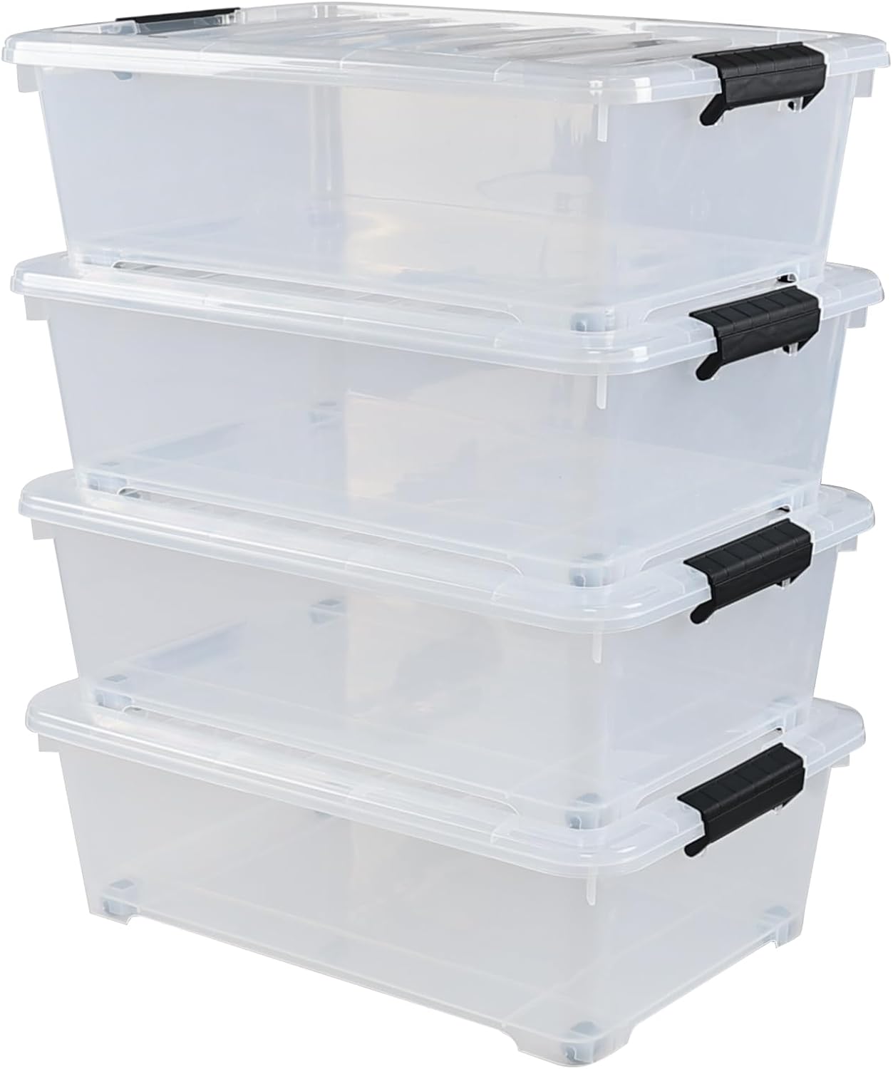 4 Packs 20 Liters Shallow Storage Boxes with Wheels, Plastic Underbed Bins Containers