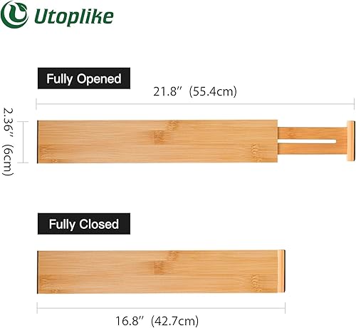 Miniatura 3 de Utoplike 4 separadores de cajones de cocina de bambú (16.8-21.8 pulgadas) y juego de escurridor de platos de teca de 2 niveles