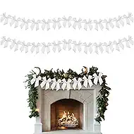 2 Pcs White Bow Garland Banner Decorations,Bow Party Decor Garland Banner for Birthday Baby Showers Weddings Bridal Showers Engagements Christmas Valentine's Day Decorations (White)