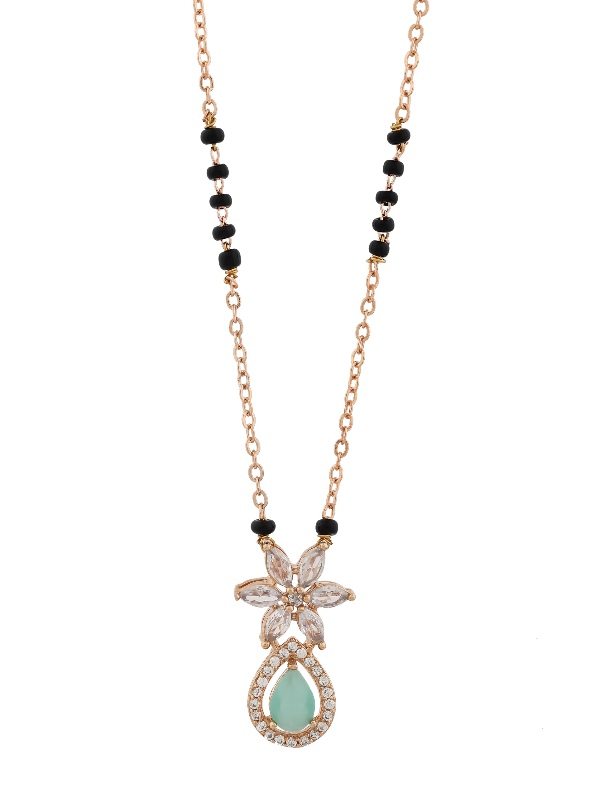 Diamond Style Short Pendant Mangalsutra Rose Gold Plated Bridal Jewellery-image-14