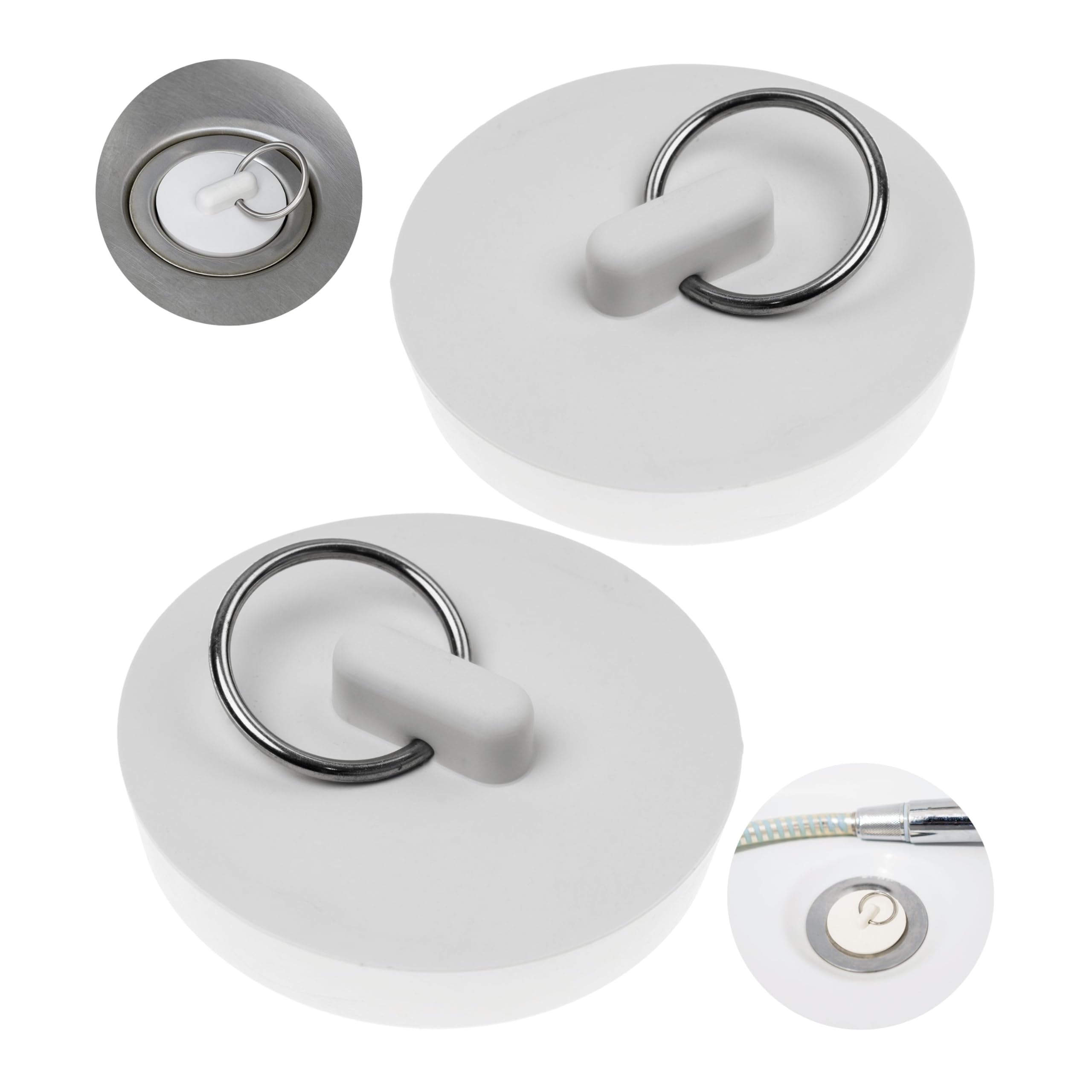 Universal stopper, 2 pieces, in white, Ø 50 on 47 mm top side on underside, rubber drain plug for 1 7/8" inch valve tops, sink drain stopper, wash basin stopper, bath tub stopper