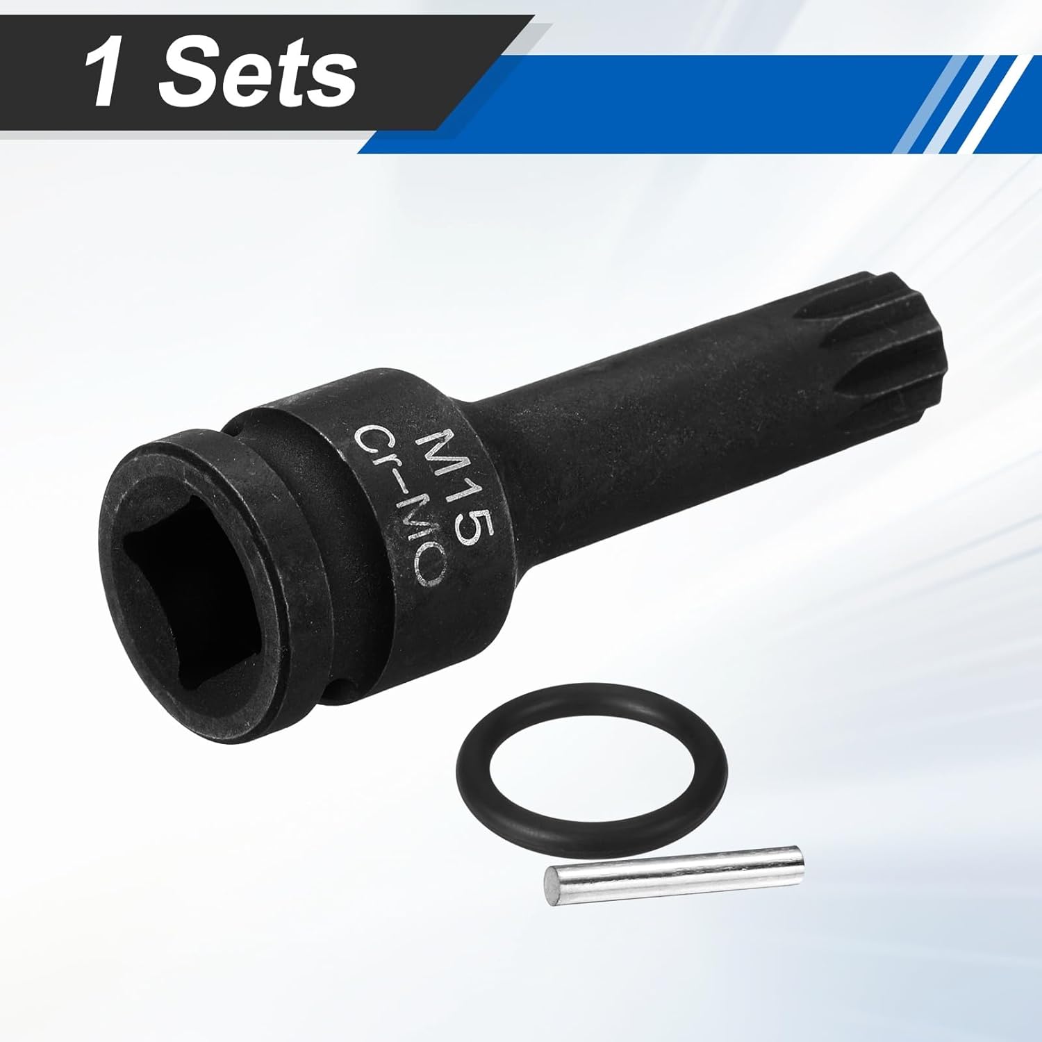 HARFINGTON 1/2" Drive M15 Triple Square Impact Spline Bit Socket 15mm CR-MO Steel 12-Point Triple Square Sockets with Cotter Pin and O-ring for Power Drill Drivers Adapter