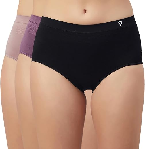 C9 Airwear High Rise Solid Pack of 3 Seamless Hipster Panties Combo for Ladies