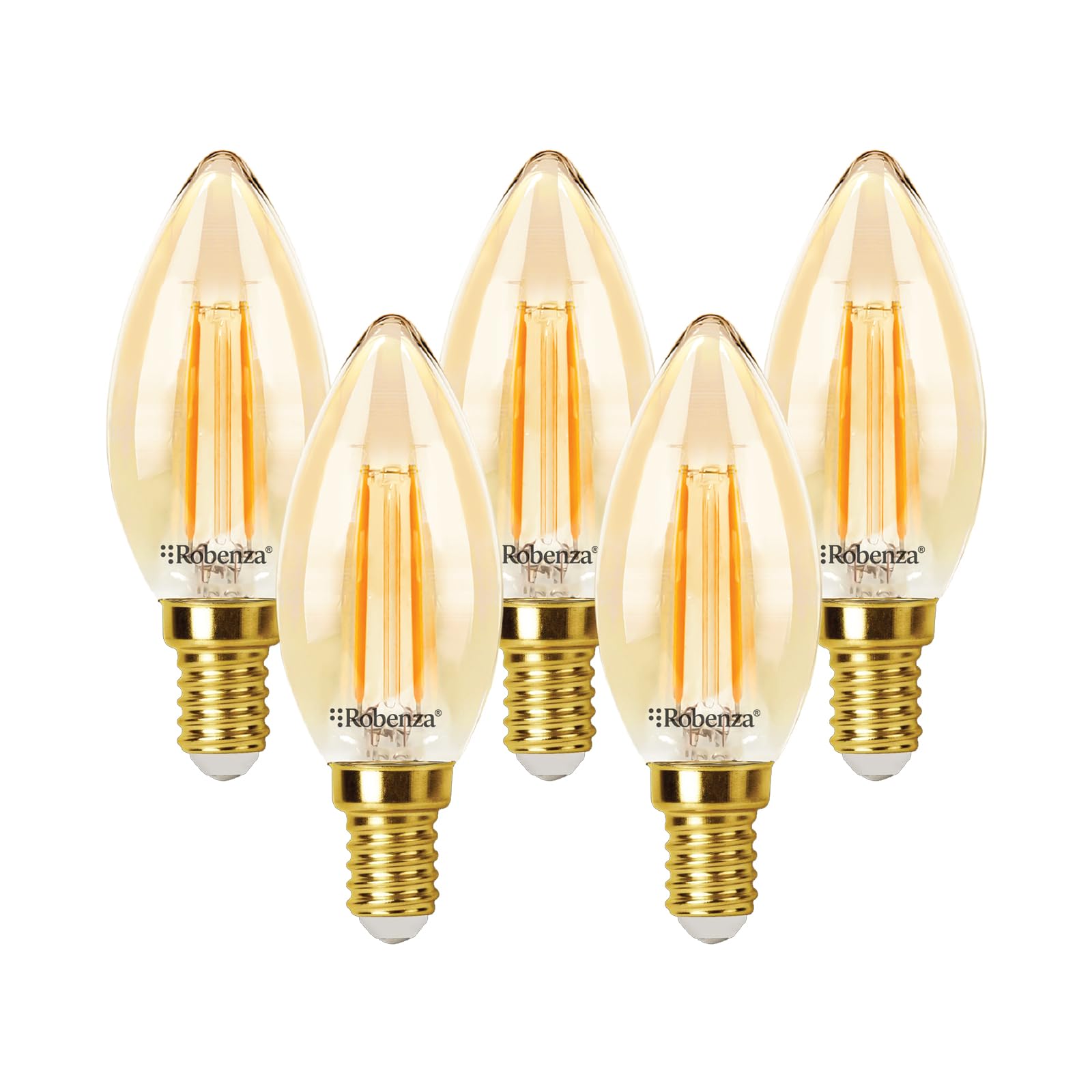 Robenza E14 LED Candle Light Bulb, 2.2W (25W Equivalent), 200lm, 2000K Extra Warm Amber Filament, SES Small Edison Screw C35, Energy Saving LED for Chandelier Lighting, Non-Dimmable – Pack of 5