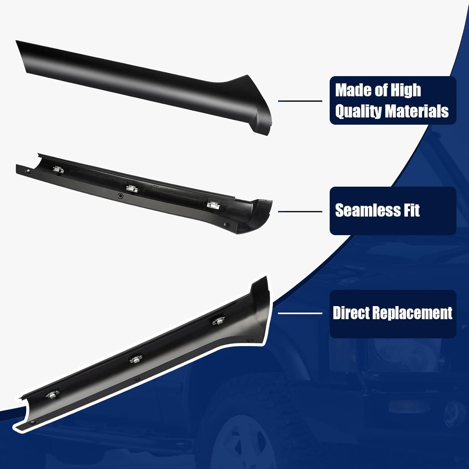 Outer Windshield Pillar Trim Panel Molding Compatible with Land Rover Discovery 2 1999-2004 Replaces DCB500060PMA DCB500070PMA