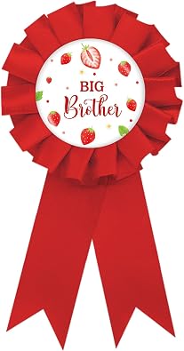 Strawberry Big Brother Tinplate Badge Pin, Berry Brother to Be Pin, Berry Sweet Happy Birthday Button for Boy, Red Rosette Birthday Boy Award Ribbon, Strawberry Baby Shower Party Favors