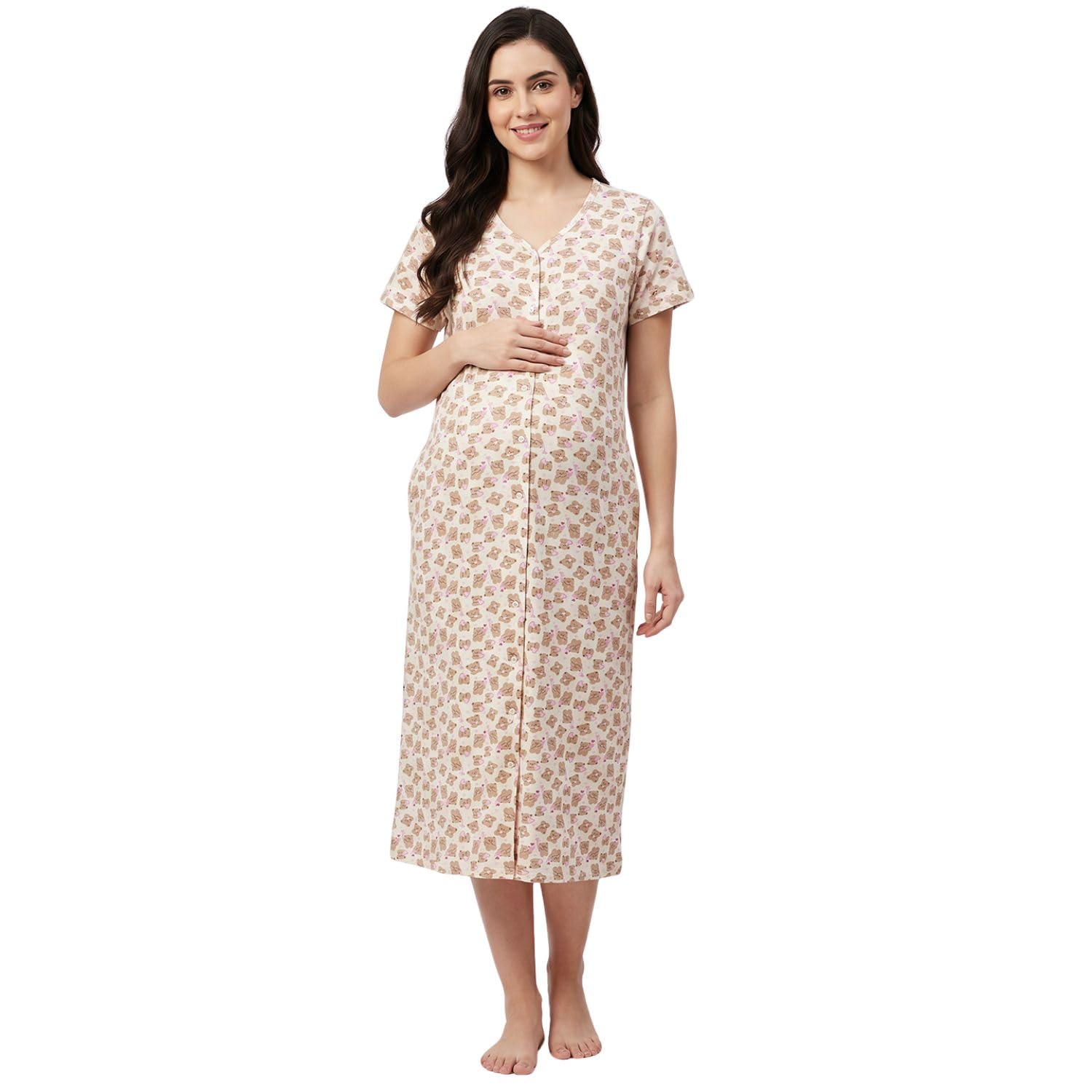 Secret Wish Printed Hosiery Zipless Maternity Nighty | Nursing Nightwear | Easy for Breastfeeding | Pregnancy Night Gown | Pre and Post Pregnancy