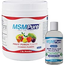 KALA HEALTH MSMPure MSM Fruit Punch Flavored Coarse Flakes 1lb and MSM Gel with Organic Aloe 8oz Bundle