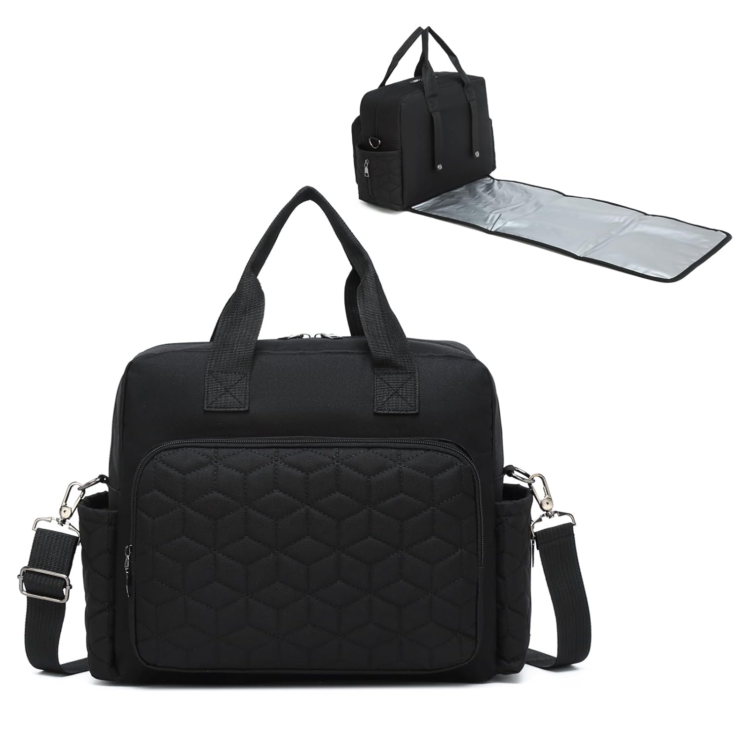 Small Diaper Bag with Changing Pad, Crossbody Diaper Bag Pack Mini Purse Tote for Baby Travel,3 insulated pockets, Black