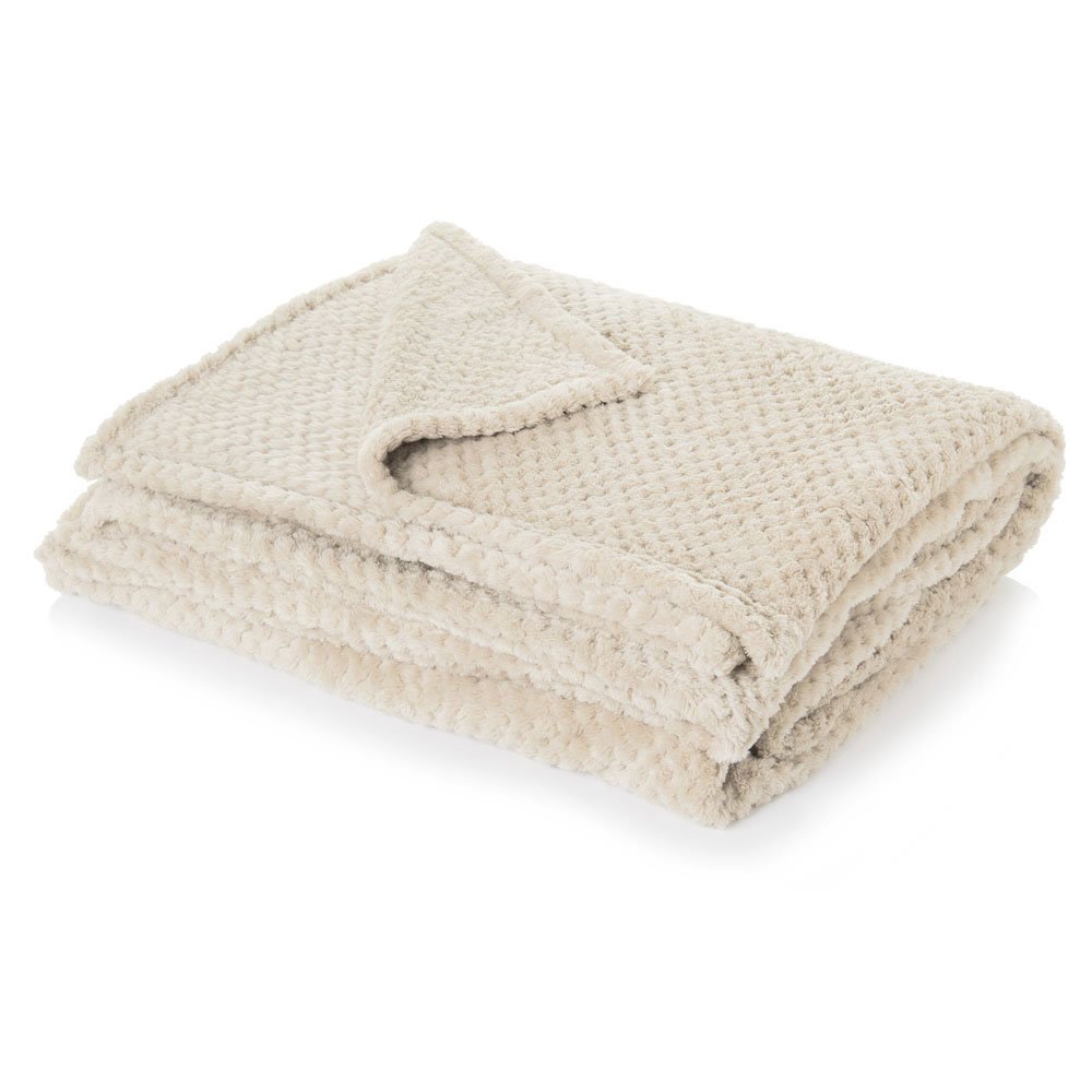 Dreamscene Cream Ivory Throws For Sofas Cream Blanket, Soft Cosy Warm Honeycomb Waffle Mink Fleece Blanket For Bed Settee Large Sofa Throw Fluffy King Size Blankets Faux Fur Throw, 200 X 240Cm