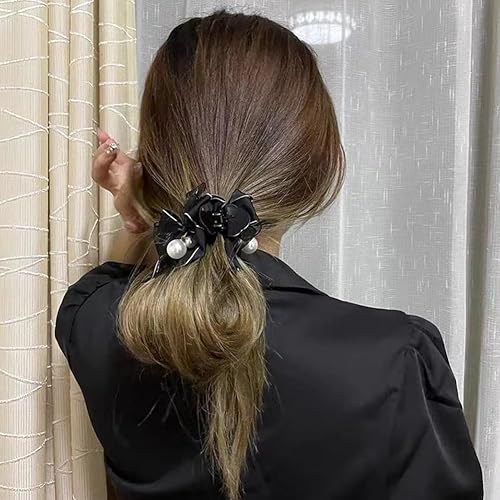 Miniatura 6 de 4 pinzas para el cabello con lazo y perlas, cinta blanca y negra, con lazo, pinzas para el cabello, accesorios para la cabeza para mujeres y niñas
