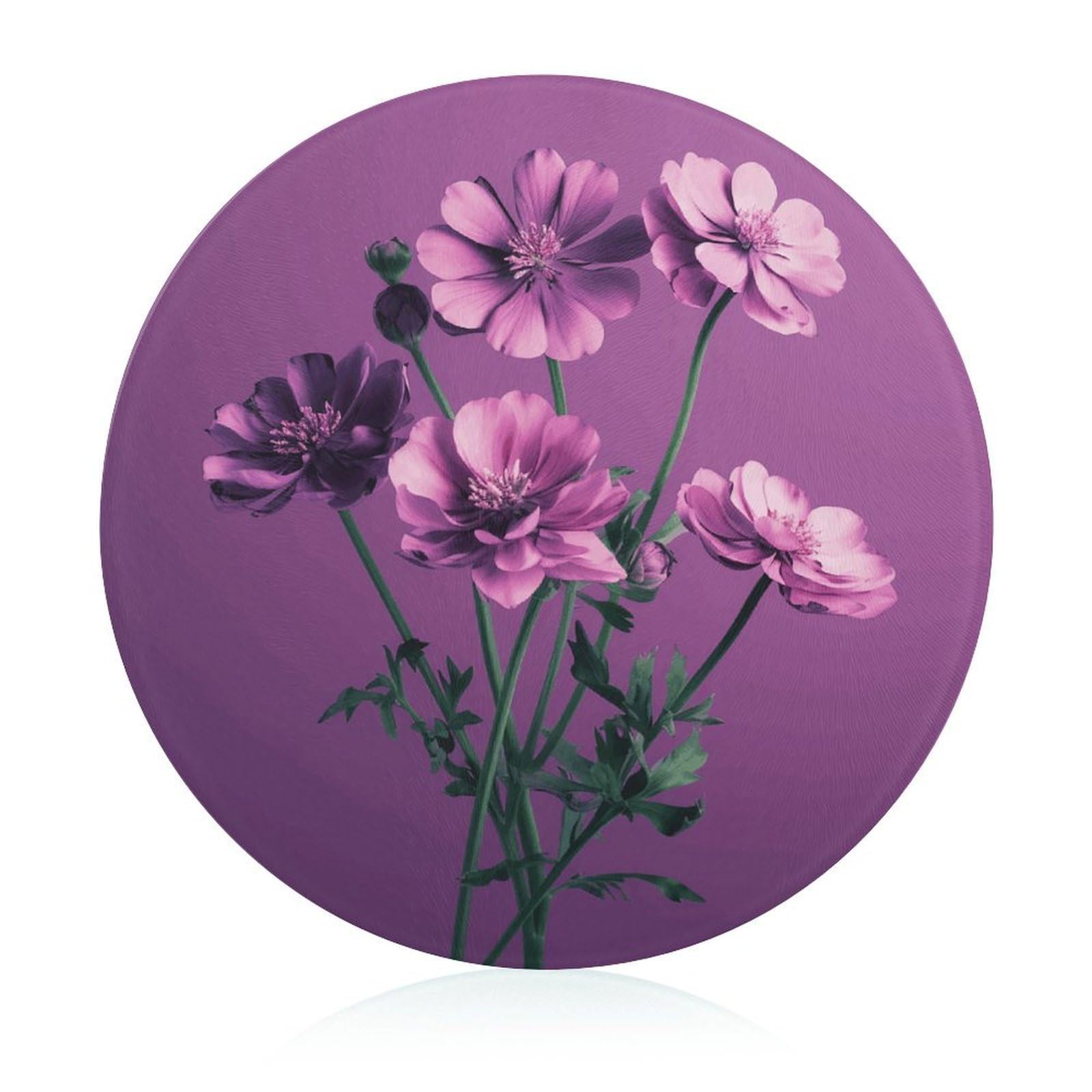 Planche à charcuterie portable ronde en verre lavable avec délicates fleurs violettes