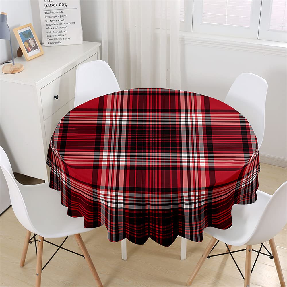 Chickwin-Shop Red Chickwin Round Tablecloth Classic Retro Plaid Waterproof Dust-Proof Polyester Fabric Outdoor Table Cloth Wipe Clean Table Cover Kitchen Garden Round Table Decor (,100Cm)