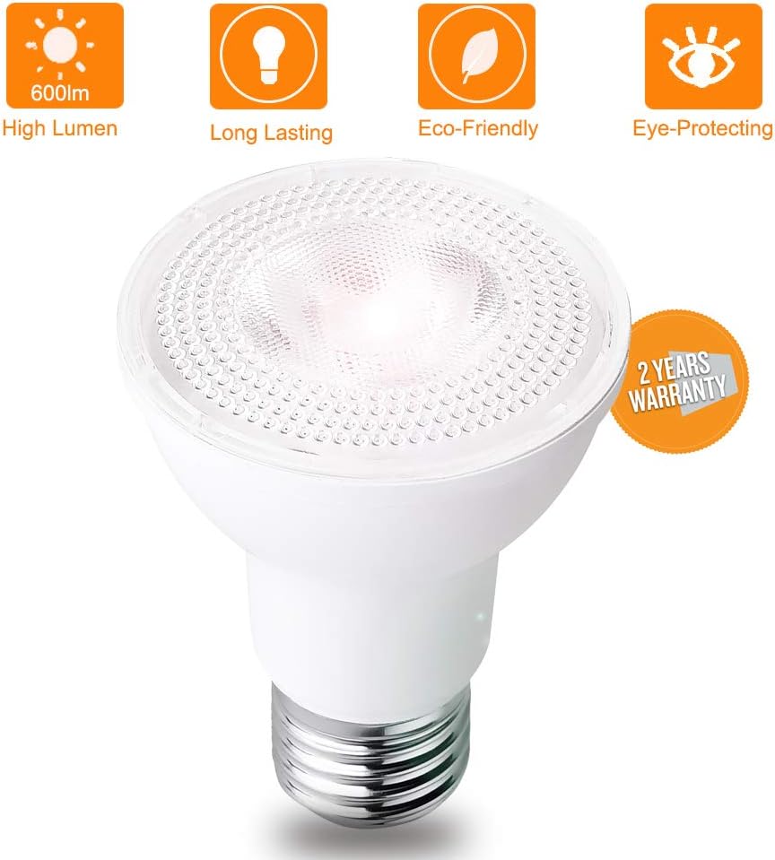 Best Cyber Monday 🔥 PAR20 Bulbs Led Dimmable 3000K Warm White 7W(60 Watt Equivalent) 600LM 40 Degree E26 Spot Light Halogen Replacement Bulbs for Recessed Lighting 6 Pack