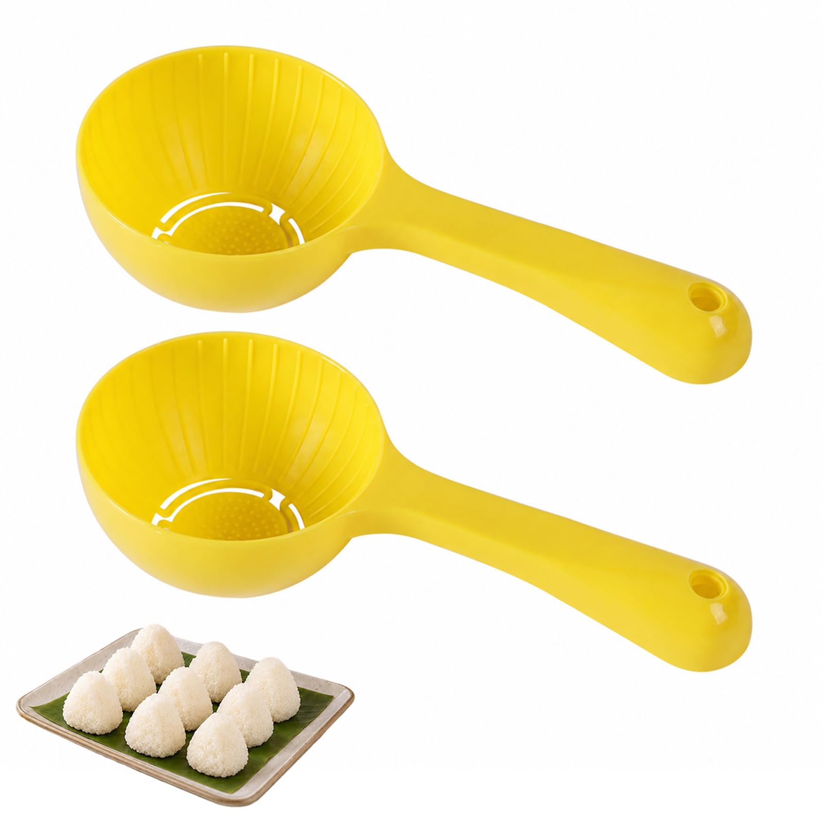 HOQBFSN 2 Pcs Yellow Round Rice Ball Scoop Moulds, Food Grade Non-Stick Rice Paddle Spoons, Portable Sushi Onigiri Making Gadgets for Adult Home Kitchen Restaurant Bento