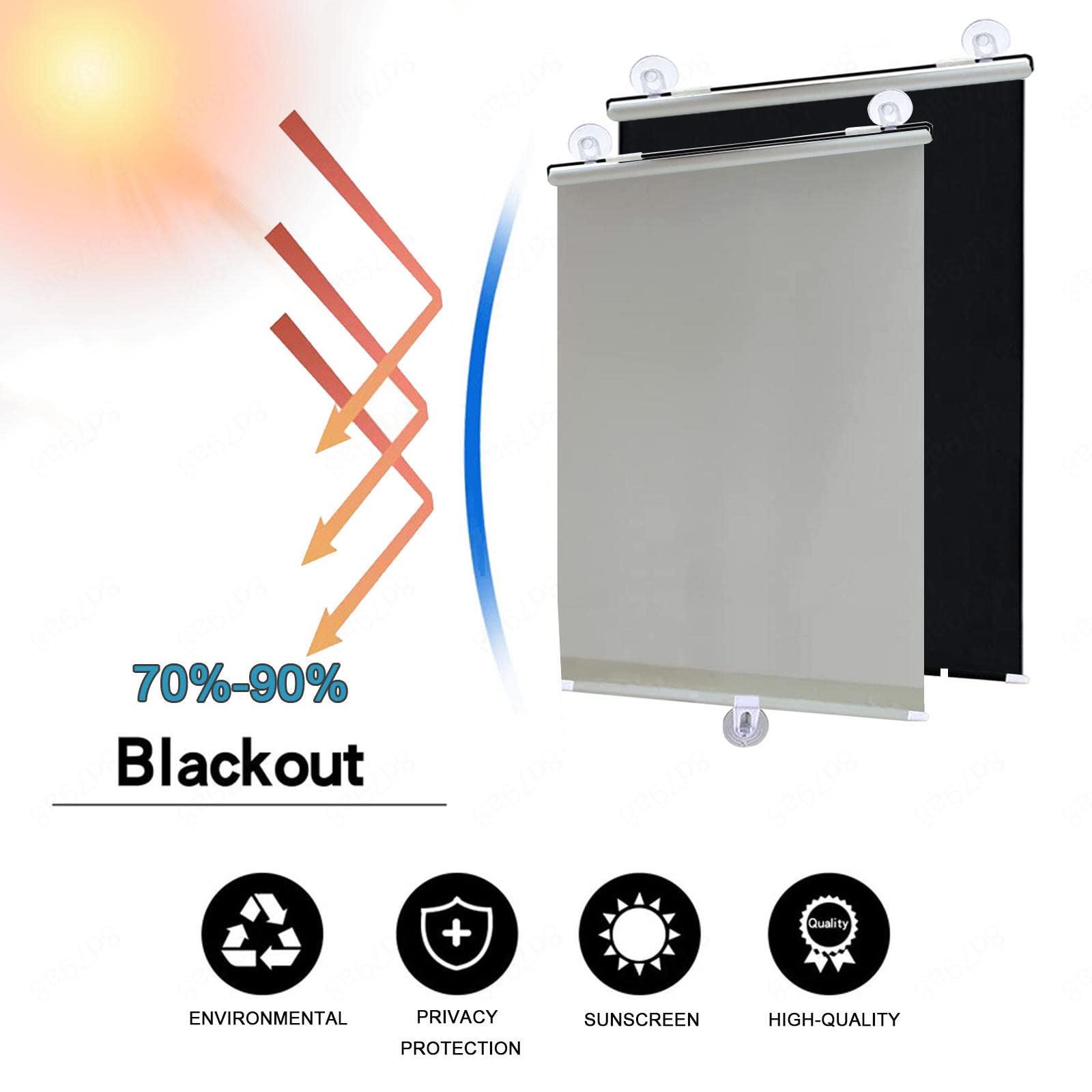 Persianas enrollables retráctiles con ventosa para interiores, opacas, resistentes a los rayos UV, aislamiento térmico, se adapta a 30 a 72 cm de ancho, color azul, 50 x 125 cm, uso doméstico y