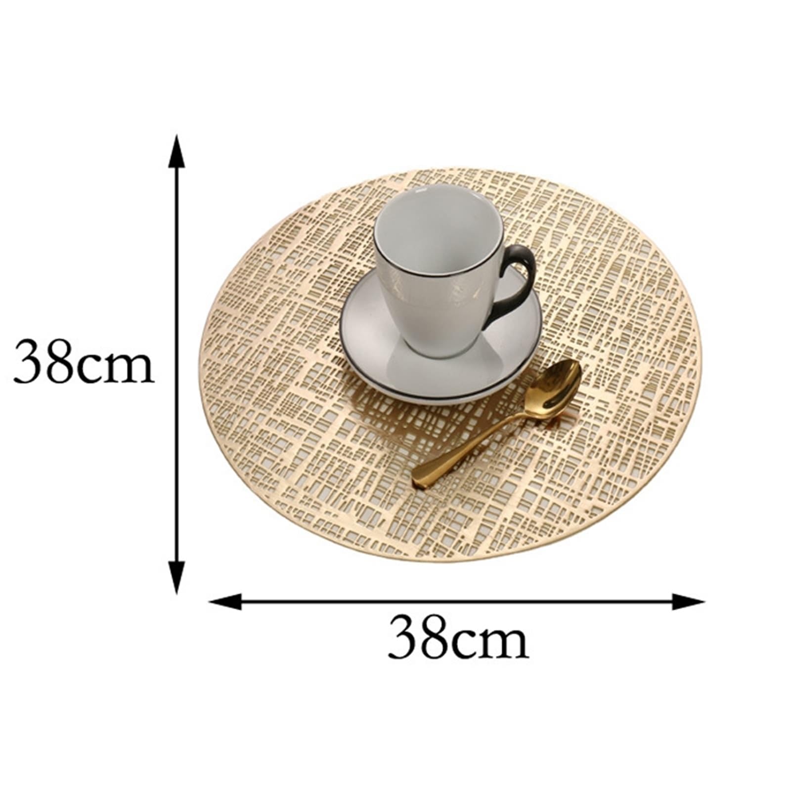 Placemat - Set di 10 sottobicchieri da tavolo dorati, motivo a griglia irregolare, 38 cm, per cucina e sala da pranzo