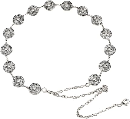 CLARA Womens Polished Metal Chain Belt O-Ring Waist Band Decorated Waist Belt for Loose Dress Sweater Blouse Shirt (06365silver)