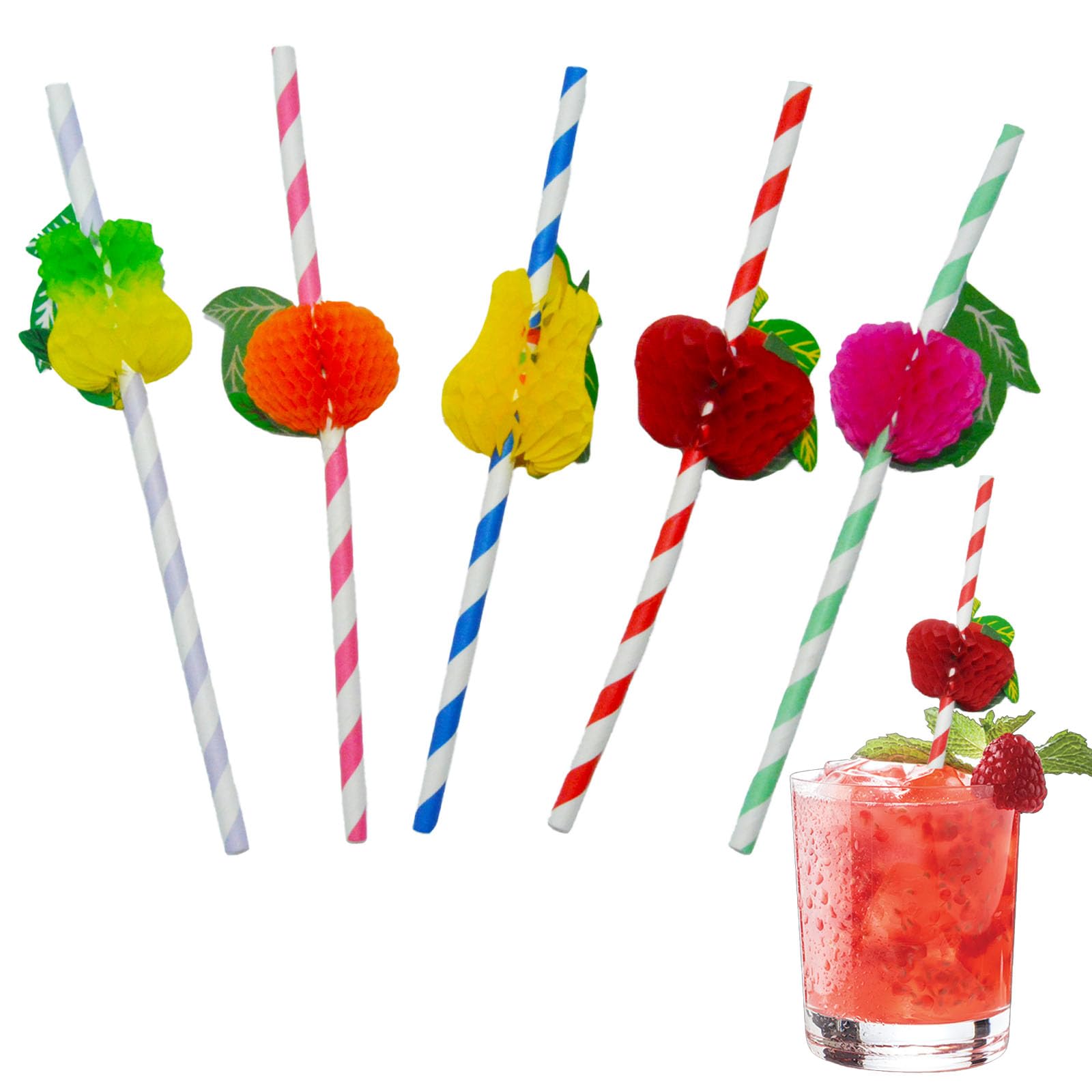 Set de 70 Pajitas 3D Tropicales y de Frutas Hawaianas Para Zumos, Bebidas Frías, Cócteles, Fiestas en la Playa, Cumpleaños