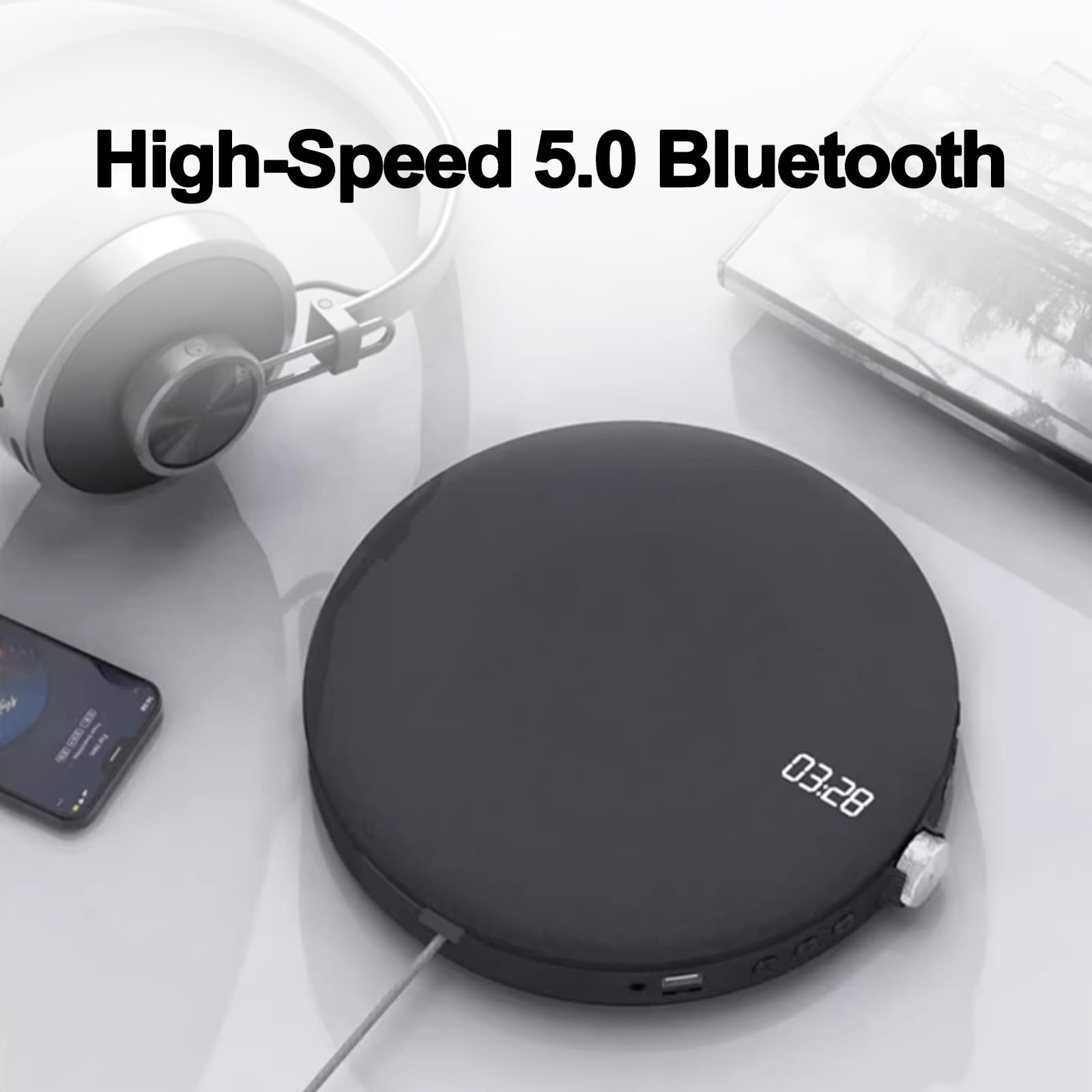 Lettore CD Bluetooth con altoparlanti ad alta fedeltà, design portatile retrò, Bluetooth 5.0 bidirezionale, supporta disco USB, scheda TF, musica MP3 e WMA