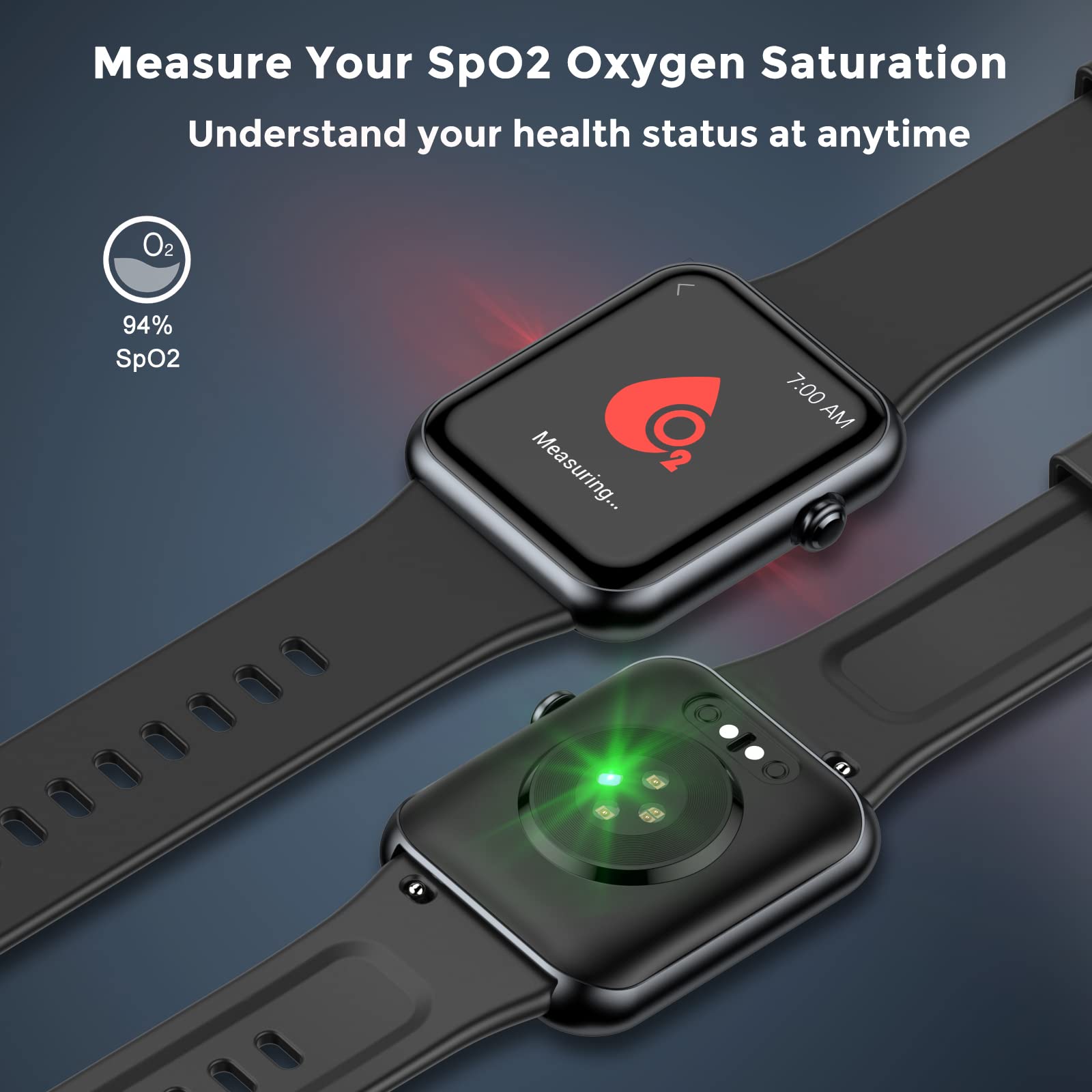 Pautios Smart Watch, 5ATM Swimming Waterproof Fitness Tracker with Heart Rate, SpO2 and Sleep Monitor, 44mm Color Screen Fitness Watch for Men Women, Smartwatch Compatible with iOS and Android Phones