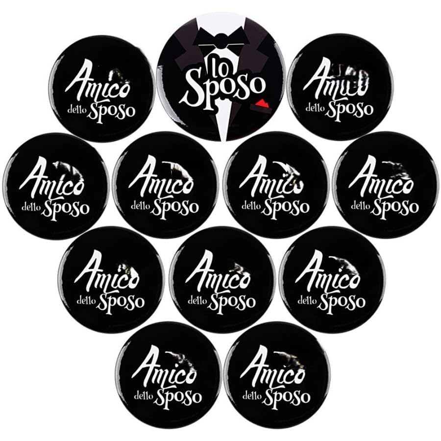 MEJOSER 12pcs Chapas Boda con Pin Frases Italianas Lo Sposo y Amico dello sposo Novio y Amigo de Novio Despedida de Soltero Hombre Disfraz Accesorios Negro y Blanco