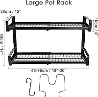Vista 8 de 19"- 30" Expandable Hanging Pot Rack, 2 Tier Heavy Duty Wall Mounted Pots and Pans Organizer with 10 Hooks and 5 Pot Lid Holders, Pot Hanger Shelf